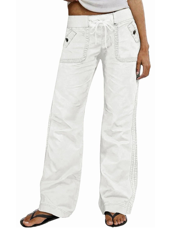 Flamingals Pants - Flamingals Straight Leg Pants Drawstring Waist Mid Rise Casual Solid Seam S